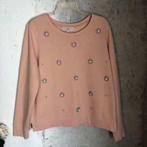 Ann Taylor Loft Pink Jeweled Crewneck